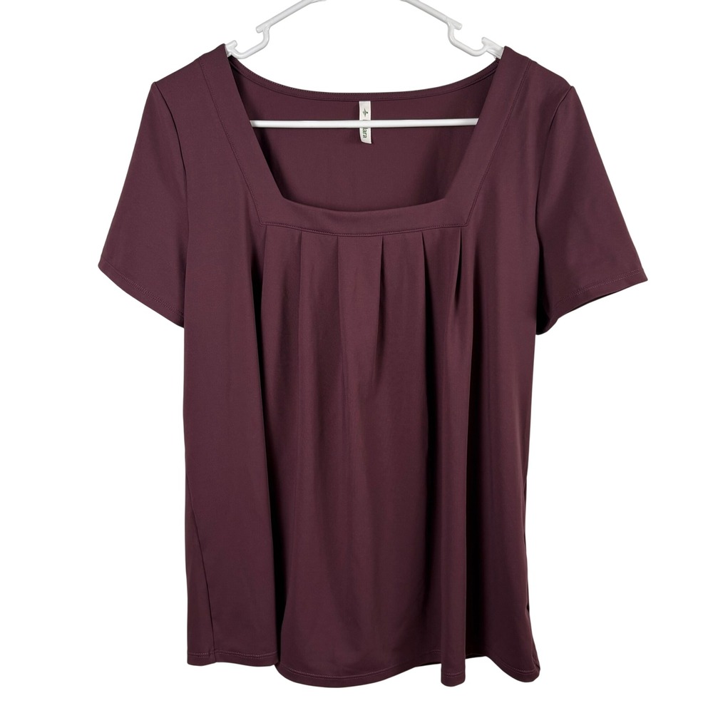 Halara Top Womens M Plum Purple Square Neck Pleated Stretch Minimalist Travel